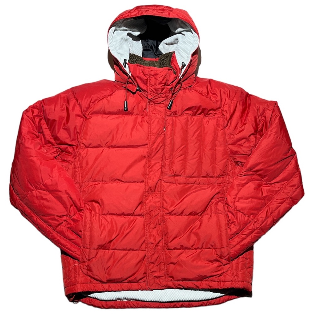 GAP Red Puffer Down MultiCompartment Zip-Up Coat Removable Hood Jacket Unisex A9